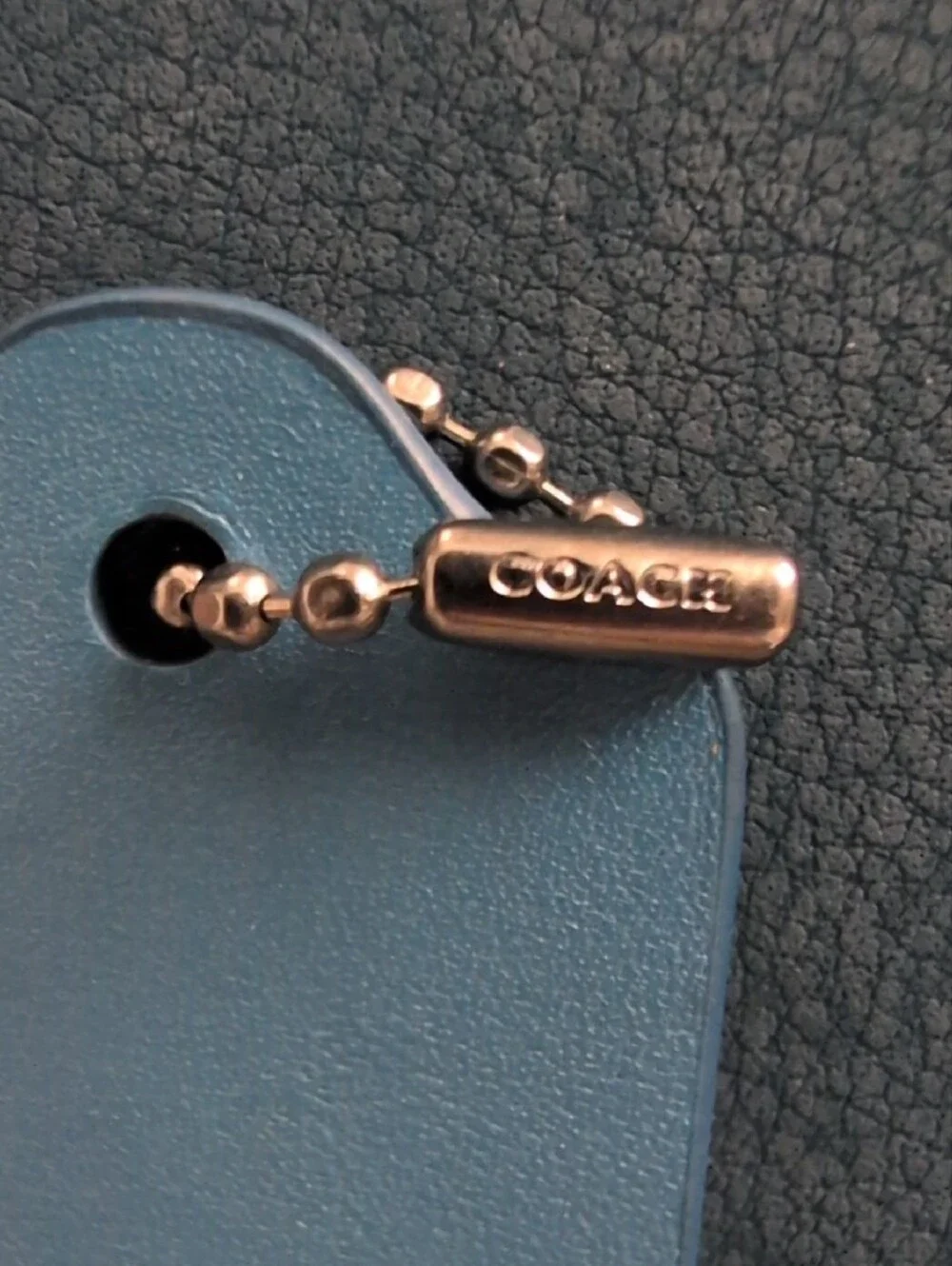 NWOT *RARE* Coach Light Blue Leather Key Tag with Embossed Logo & Butterfly
